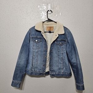 Aeropostale Vintage Sherpa-Lined Denim Jacket – Women’s Medium – Classic Blue